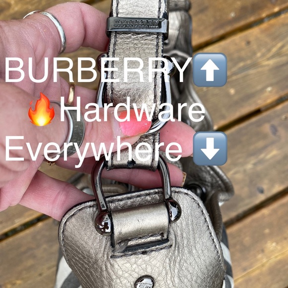 Burberry🔥NEW-Mega Check Leather/Canvas w/serial #/LUREX🔥Bronze Leather Bag👜🔥 - Picture 3 of 15